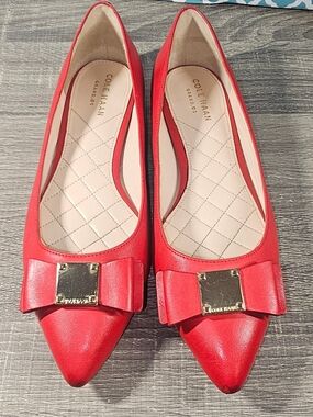 Cole Haan Women's Red Pointed Toe Bow Flats Size 6.5B NO BOX!